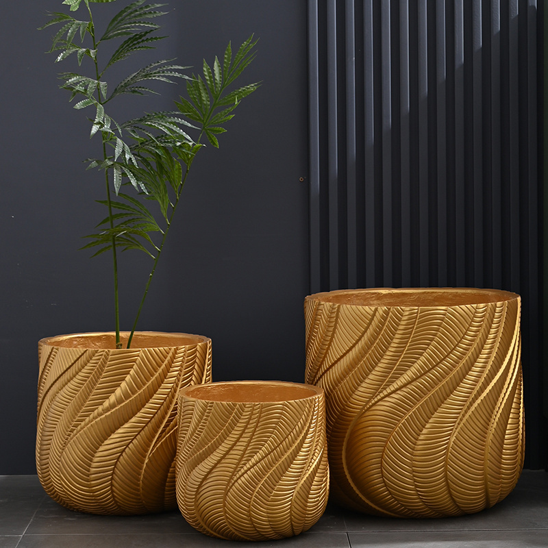 56cm Tall Gold Planter Factory Wholesale Indoor Pots for Plants Luxury Fiber Clay Flower Pots Planters Home Decoration