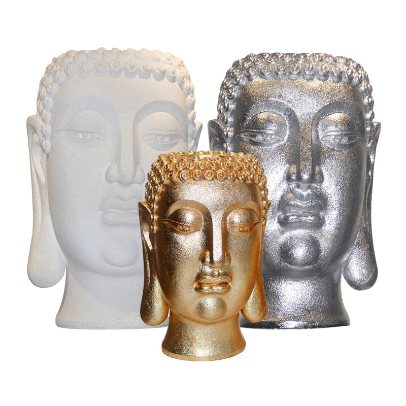 OEM Factory Fiber Clay Planter Creative Buddha Head Planters Gold Buddha Planter Pots