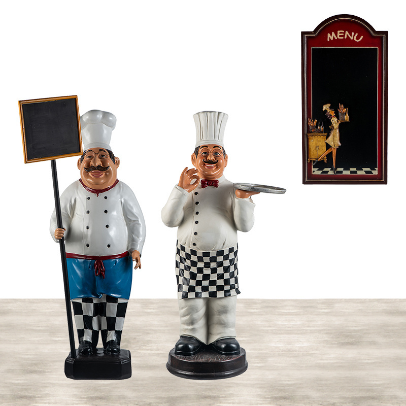 160cm Life Size Chef Statue with Chalkboard Resin Chef Menu Board for Restaurant Large Resin Statue