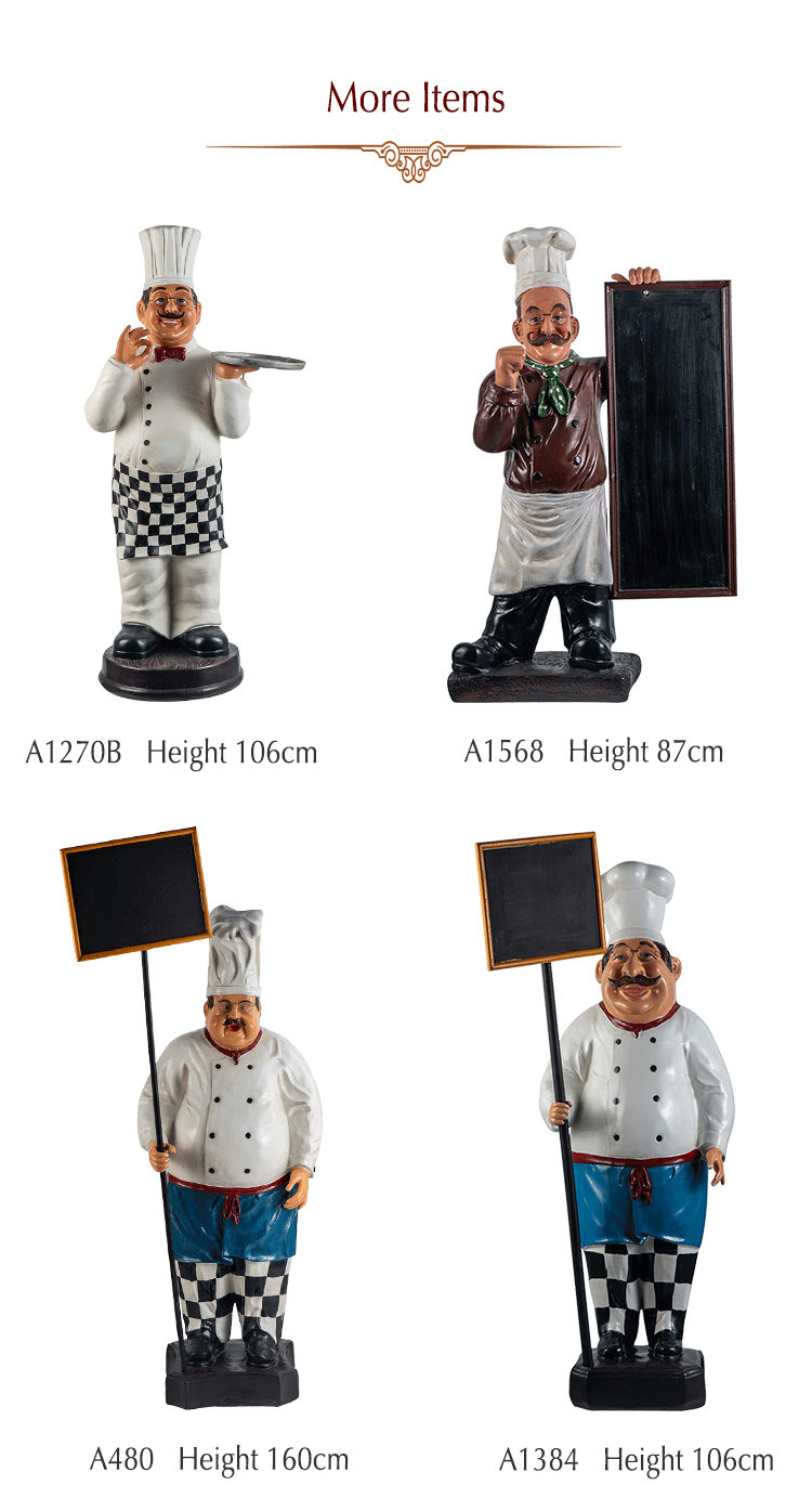 160cm Life Size Chef Statue with Chalkboard Resin Chef Menu Board for Restaurant Large Resin Statue