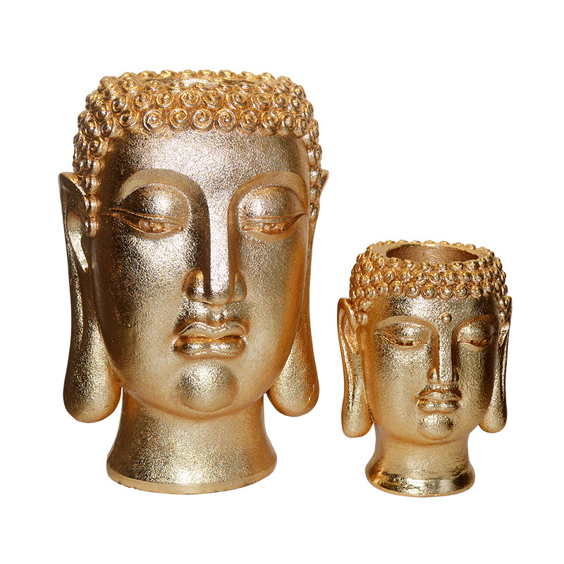 OEM Factory Fiber Clay Planter Creative Buddha Head Planters Gold Buddha Planter Pots