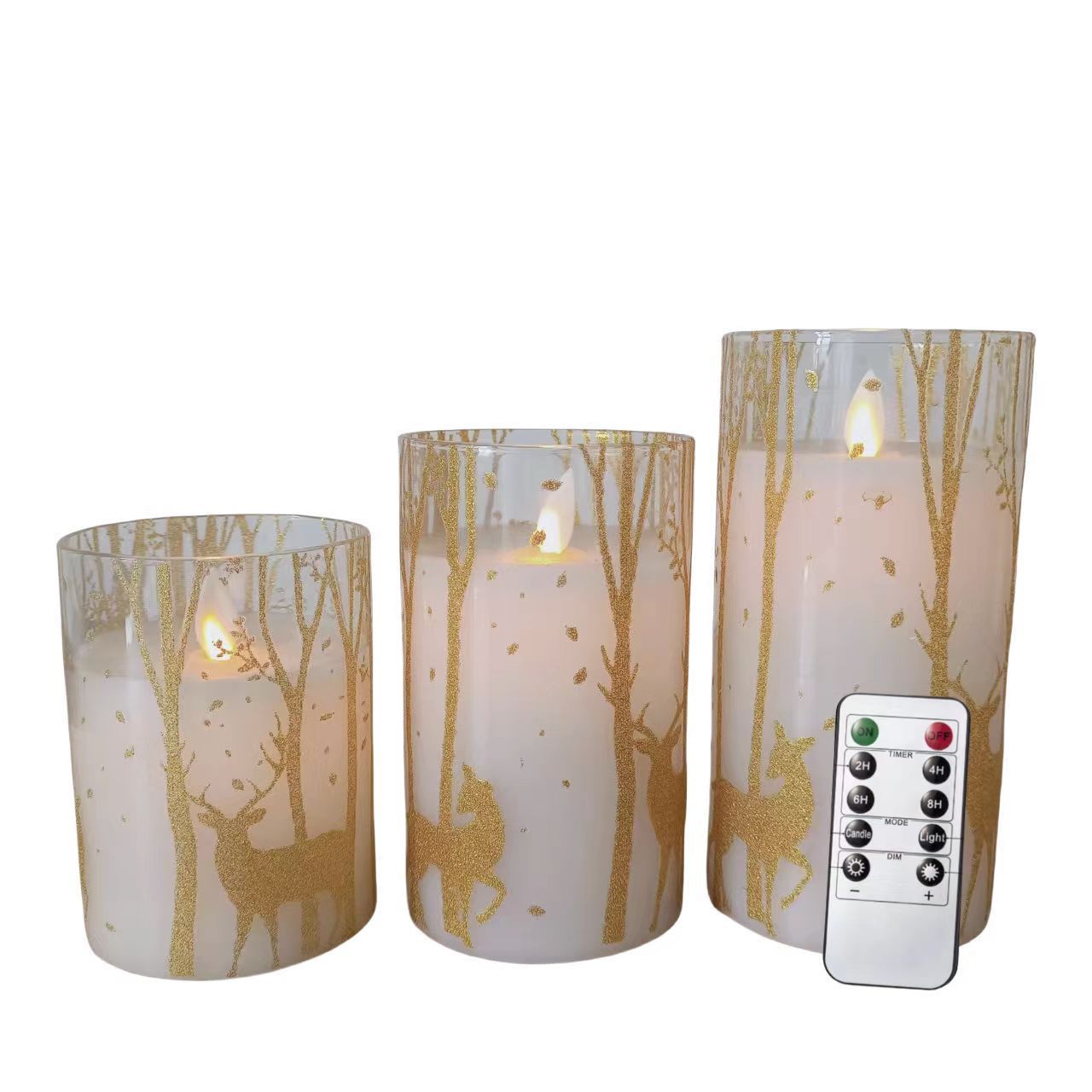 Set of 3 Christmas Holiday Home Decor Deer Sticker Battery Operated Moving Flame Led Candle with Remote