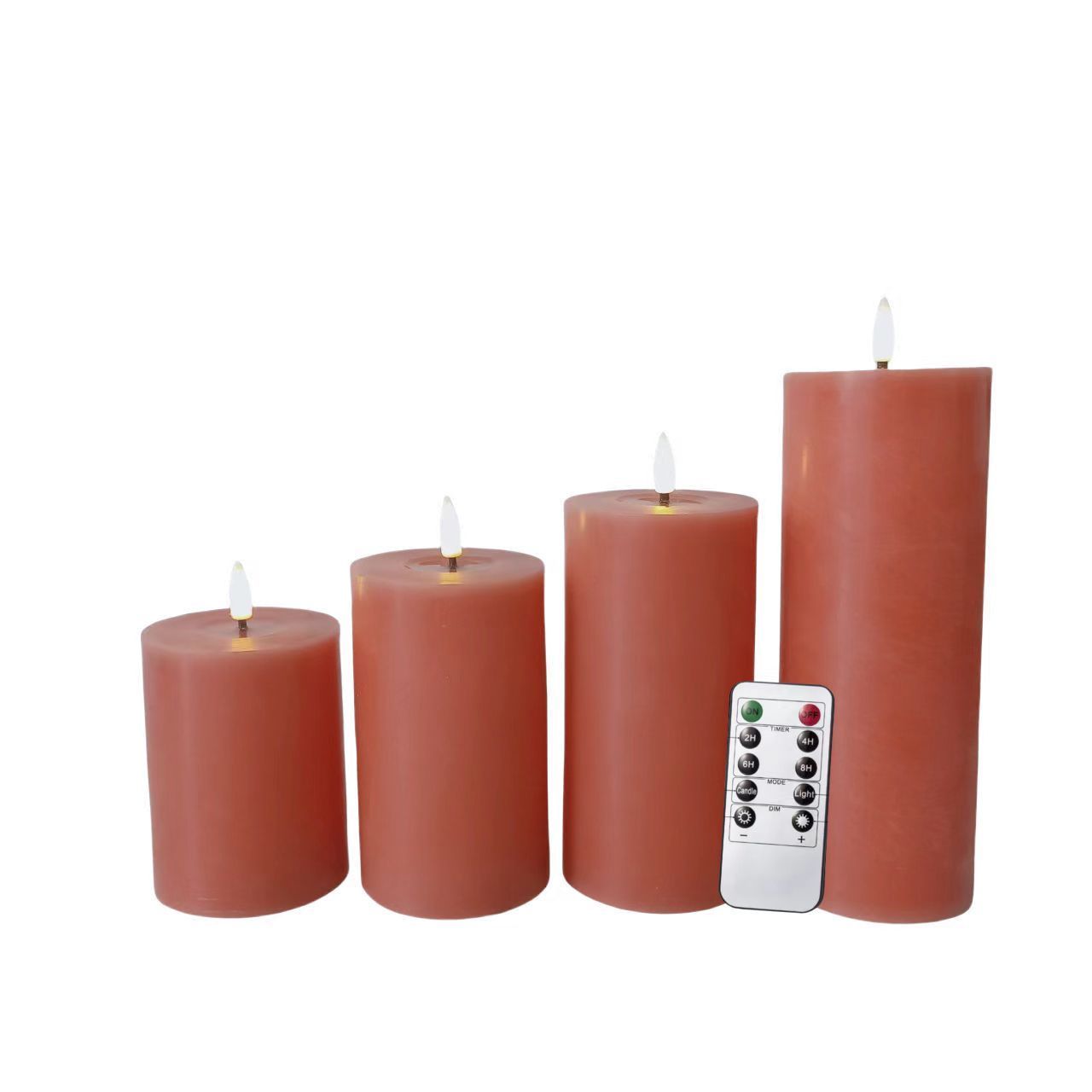 Wholesale Set of 4 Flickering Pumpkin Color Real Wax Column Battery Operated Remote Control LED Candles with Wax Oil Effect