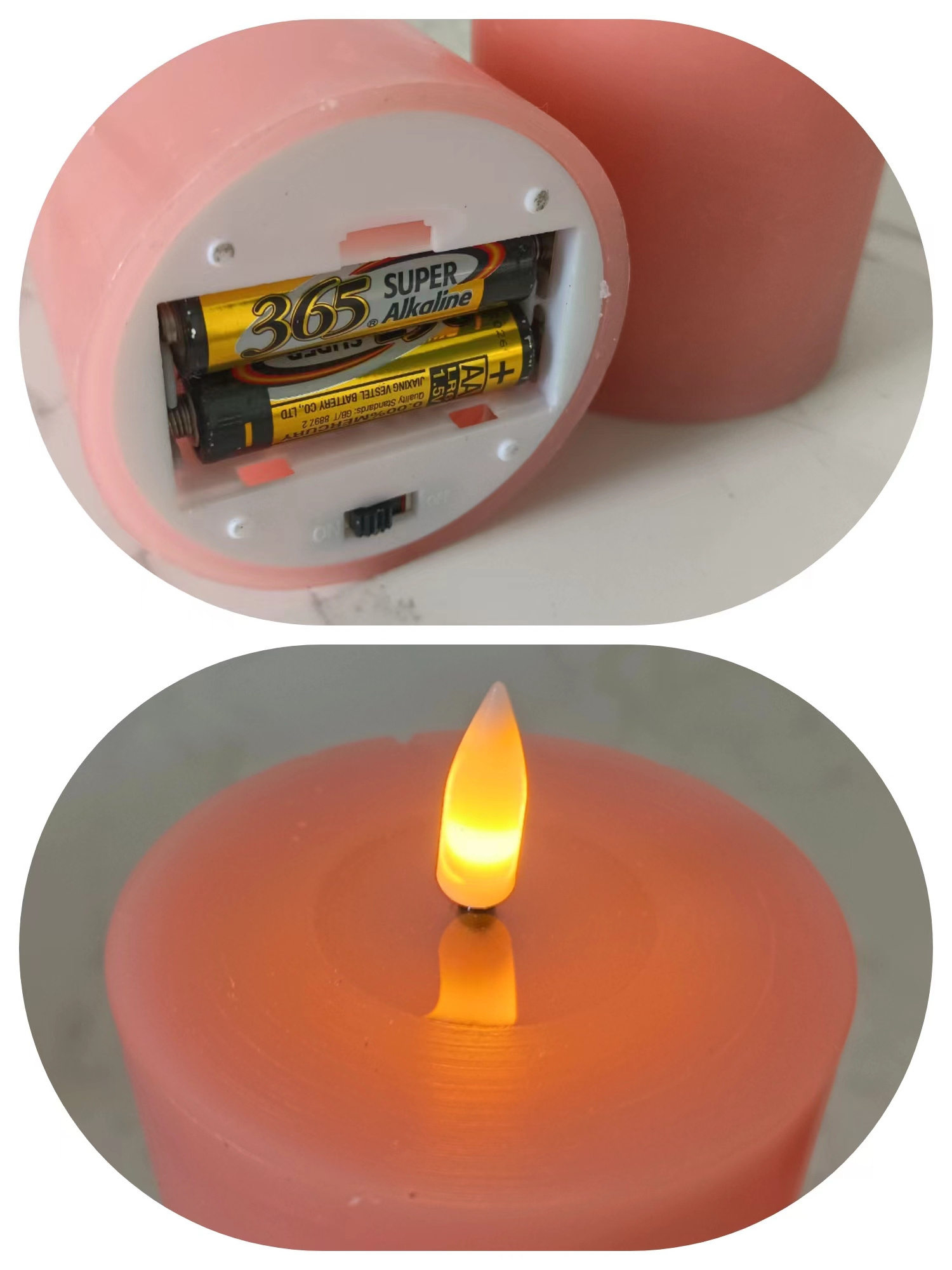 Set of 4 Flameless Flickering Pink Real Wax Column Remote Control Battery Operated LED Candles with Wax Oil Effect