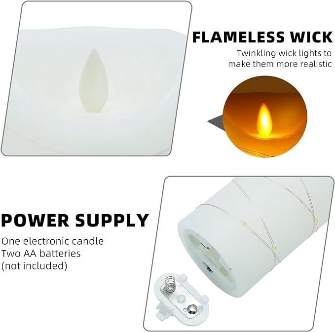 Hot selling White set of 5 Wedding Home Decoration Remote Control Moving Flame LED Candles with a small light string