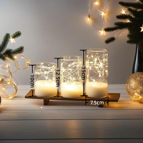 White Glass Set of 3 Fairy Light Candles with Remote Battery Operated Flameless Led Candles for Wedding, Party, Decoration