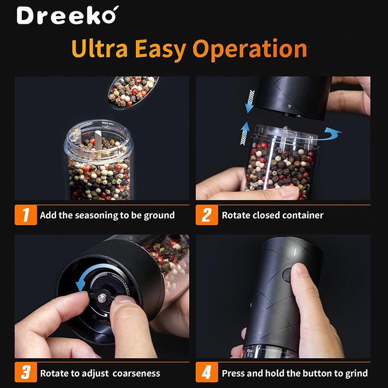 USB Rechargeable Electric Salt and Pepper Grinder Set Large Capacity Automatic Kitchen Mill with Adjustable Coarseness