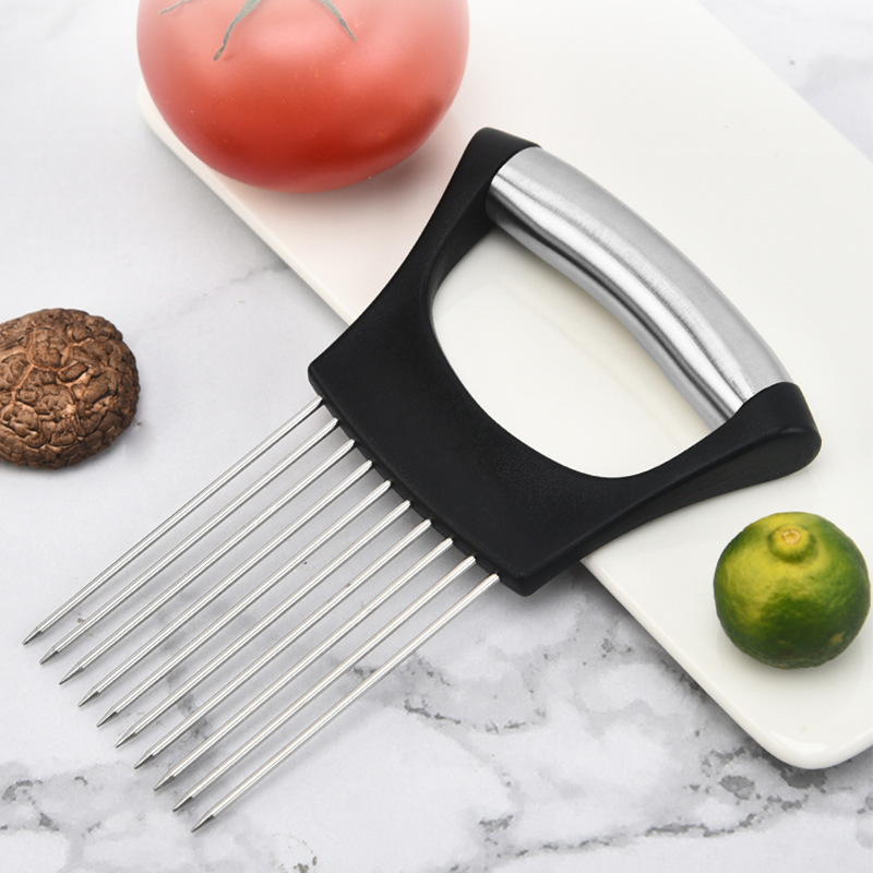 304 Stainless Steel Onion Needle Slicer Fruit & Vegetable Kitchen Tool with Tenderizer Meat Loose Needle Insert Fork Holder