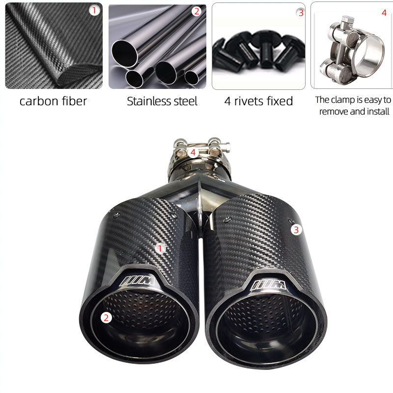 Chrom Exhaust Dual Tips Factory Customize M Performance Black Carbon Fiber + Stainless Steel Muffler for Bmw