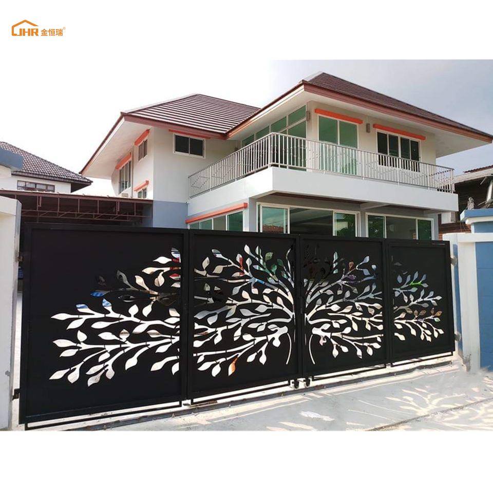 JHR Modern Decorative Aluminum Private Garden Fence Swing Bi-Folding Gate Fence And Driveway Gate For House