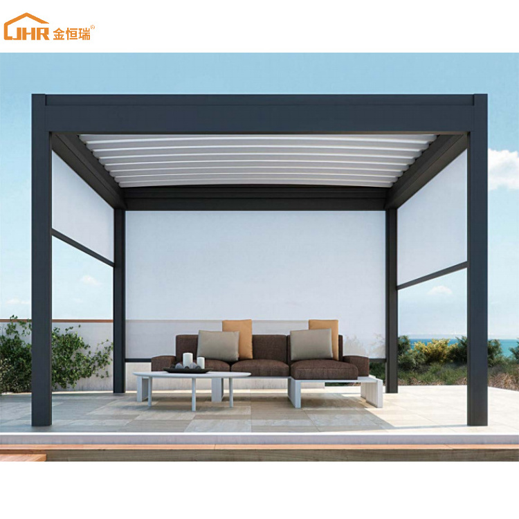 JHR Customized electric outdoor gazebo waterproof motorized louvered roof bioclimatic aluminium pergola waterproof outdoor