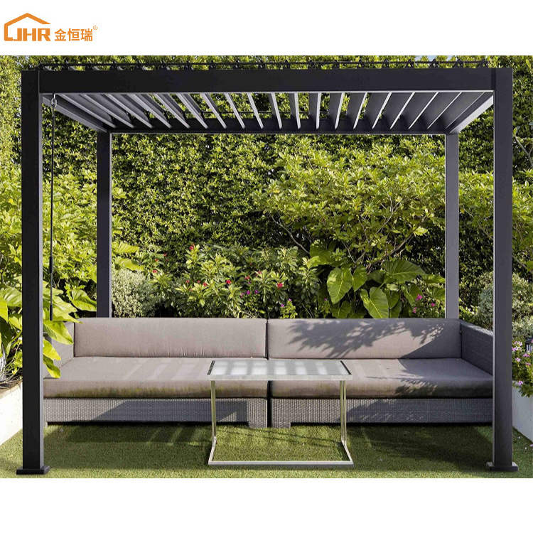 JHR Customized electric outdoor gazebo waterproof motorized louvered roof bioclimatic aluminium pergola waterproof outdoor