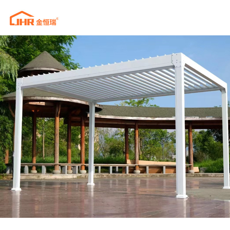 JHR Customized electric outdoor gazebo waterproof motorized louvered roof bioclimatic aluminium pergola waterproof outdoor