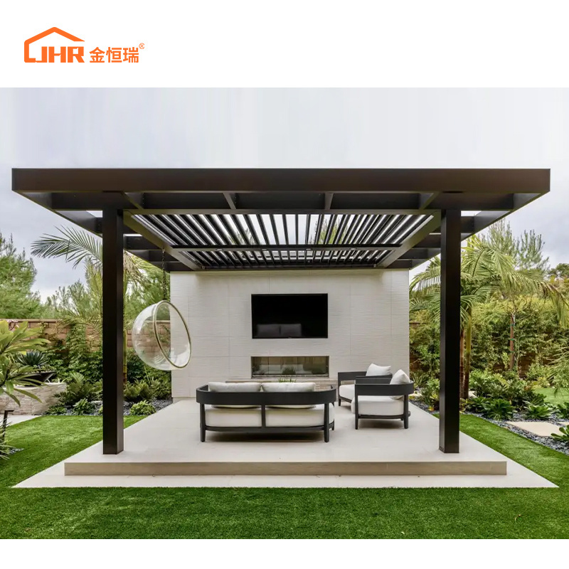 JHR Waterproof Louver Roof System Kits Outdoor Gazebo Garden Bioclimatic Aluminium Luxury Modern Pergola