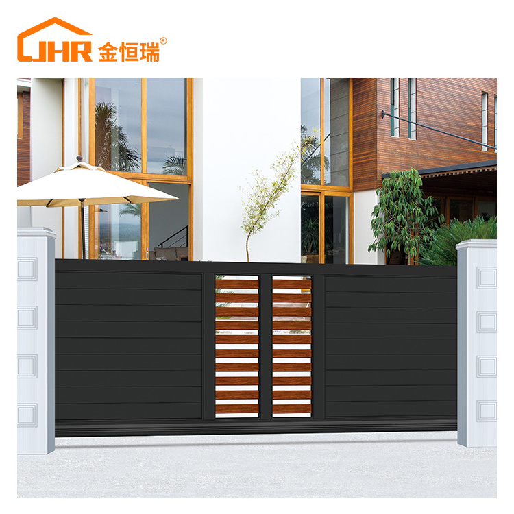 JHR Horizontal Privacy Aluminum Art Courtyard Custom Gate Design Automatic Slide Gate Opener Motor Automatic Sliding Door