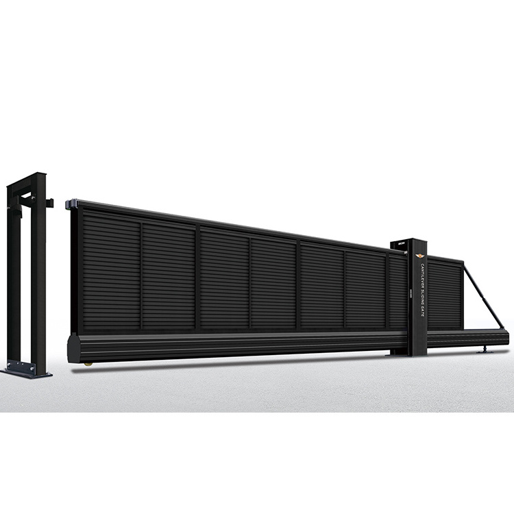 JHR Electric Metal Door Tail Telescopic Sliding Gate Design and Price Black Front Entrance Aluminum Slide Gate Security Gates