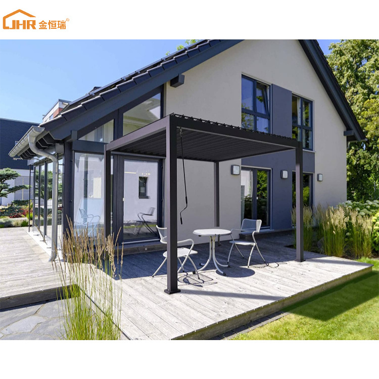 Remote Control Pergola High Quality Outdoor Casual Minimalist White Waterproof Aluminum Pergola Roof With Sliding Glass Doors