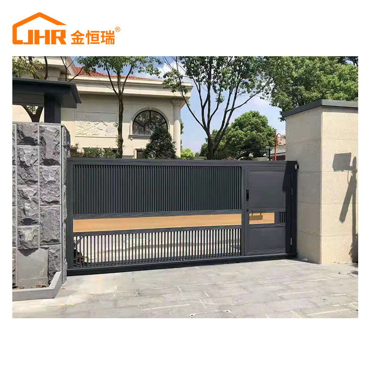 JHR Automatic System Fence Sliding Gate Garden Gates Electric Villa House Factory Aluminum Driveway Gate Wrought Iron Modern