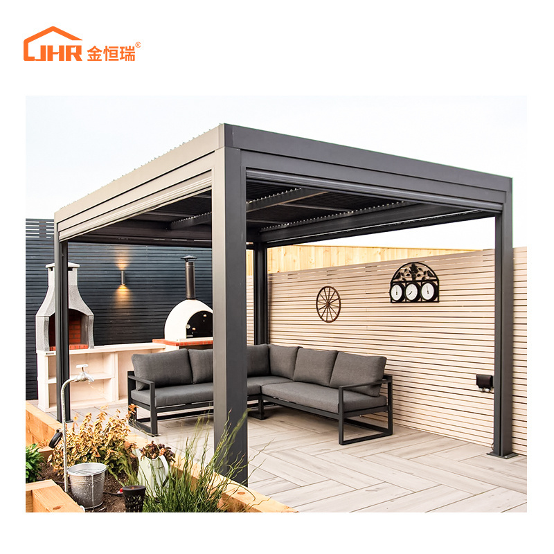 JHR Automatic Retractable Waterproof Fabric Window Skylight Ceiling Outdoor Awning Design With Gazebo Outdoor Aluminum Pergola