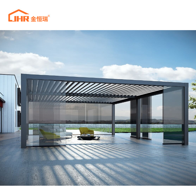 JHR Modern Automatic Patio Gazebo Outdoor Arches Bioclimatic Aluminium Pergola Opening Louvred Roof