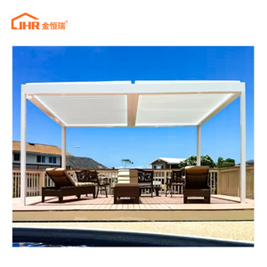 JHR Modern aluminum retractable backyard patio awning automatic motorized louver outdoor pergola with wall cover