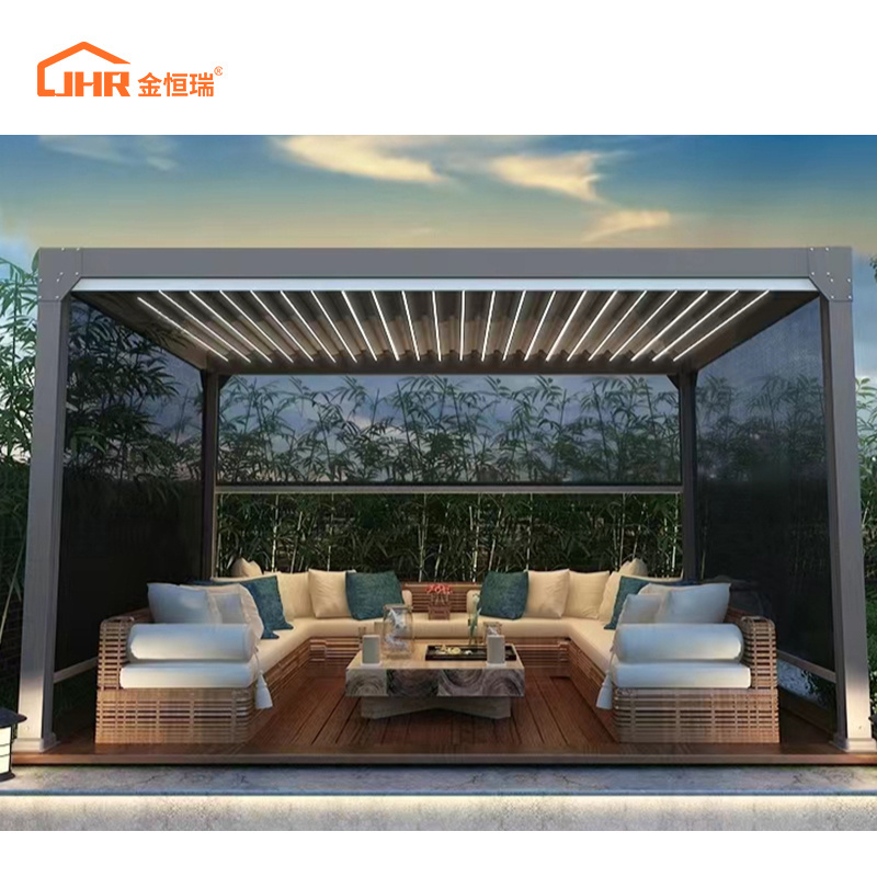 JHR Modern Automatic Patio Gazebo Outdoor Arches Bioclimatic Aluminium Pergola Opening Louvred Roof