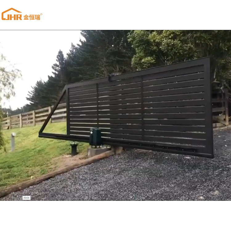 Flat-Top Private Durable Steel Fence Louver Panels Customized Making Electric Cantilever  Sliding Gate For House