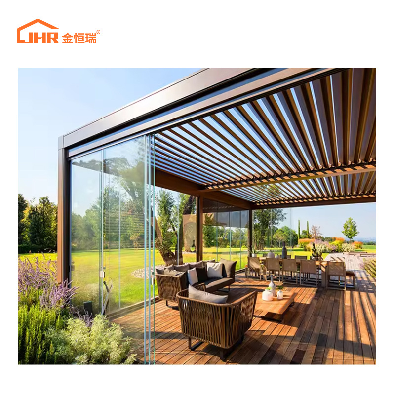 JHR Automatic Retractable Waterproof Fabric Window Skylight Ceiling Outdoor Awning Design With Gazebo Outdoor Aluminum Pergola