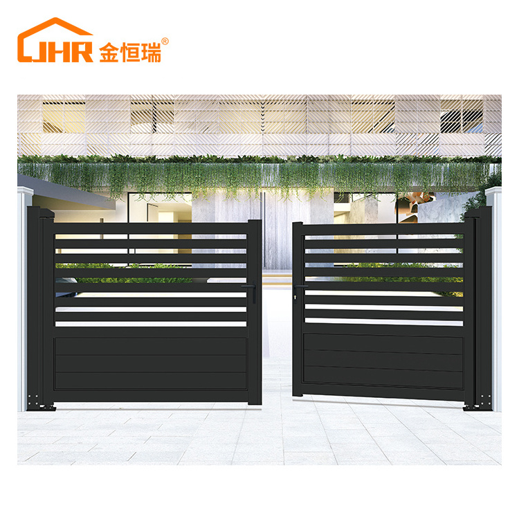 JHR Driveway Swing Gates Automatic Main Gate Design Powder Coated Double Swing Aluminum Gate Design Metal  for Houses Modern