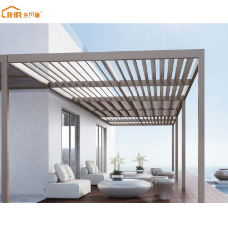 Remote Control Pergola High Quality Outdoor Casual Minimalist White Waterproof Aluminum Pergola Roof With Sliding Glass Doors