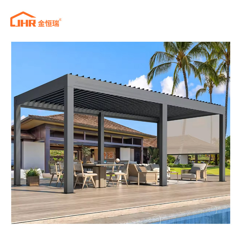 JHR Automatic Retractable Waterproof Fabric Window Skylight Ceiling Outdoor Awning Design With Gazebo Outdoor Aluminum Pergola