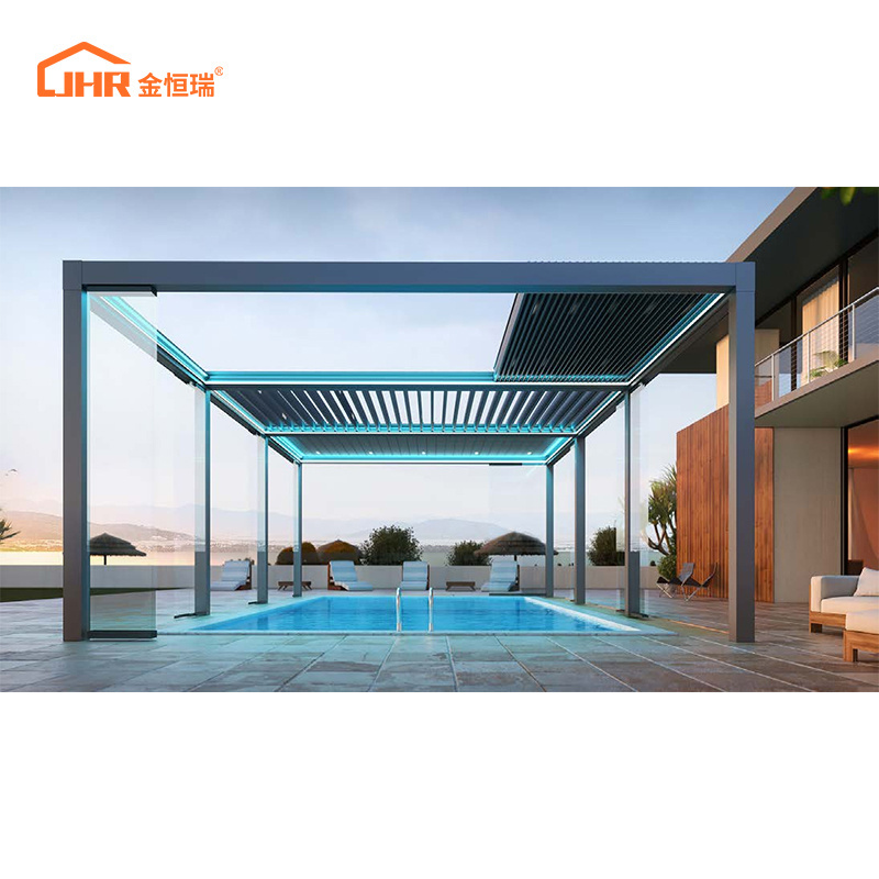 JHR Modern Automatic Patio Gazebo Outdoor Arches Bioclimatic Aluminium Pergola Opening Louvred Roof