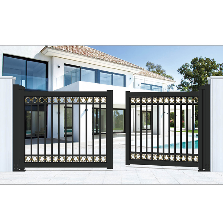 Powder Coated Aluminum Double Driveway Main Gate With Pillar Designs