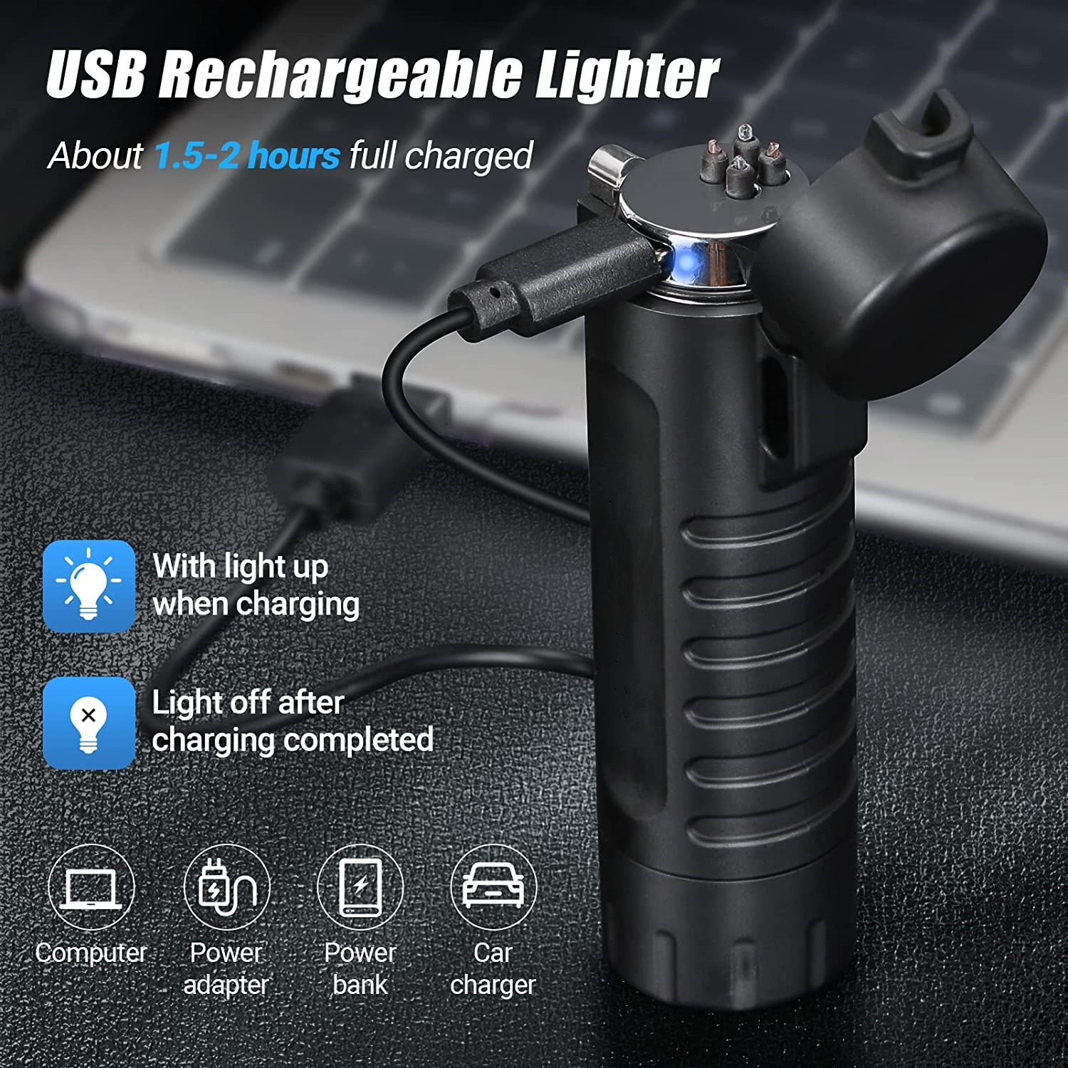 2 in 1 Electric Lighters LED Flashlight  Fire Starter for Emergency Survival Kits Camping Hiking Charging Lighter