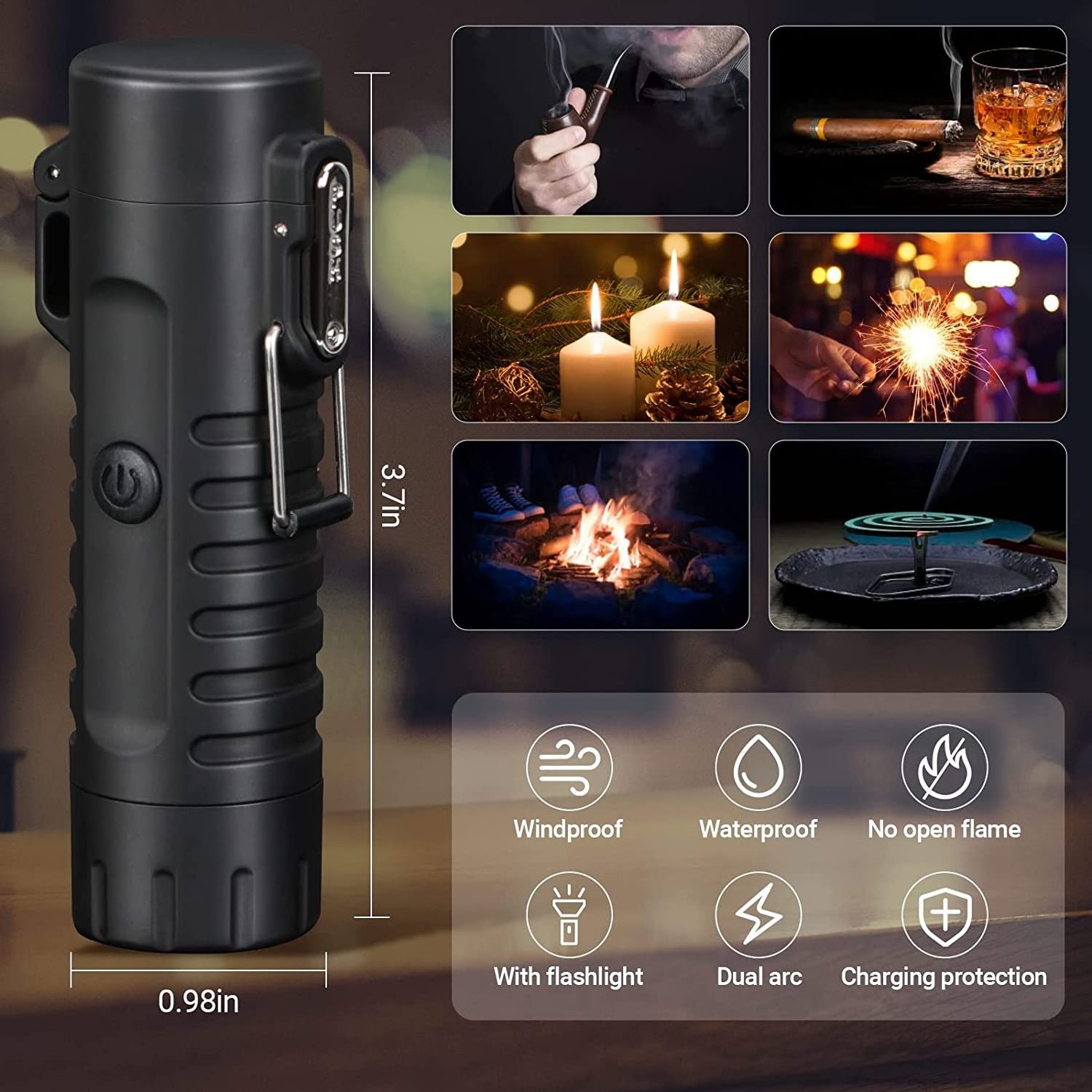 2 in 1 Electric Lighters LED Flashlight  Fire Starter for Emergency Survival Kits Camping Hiking Charging Lighter