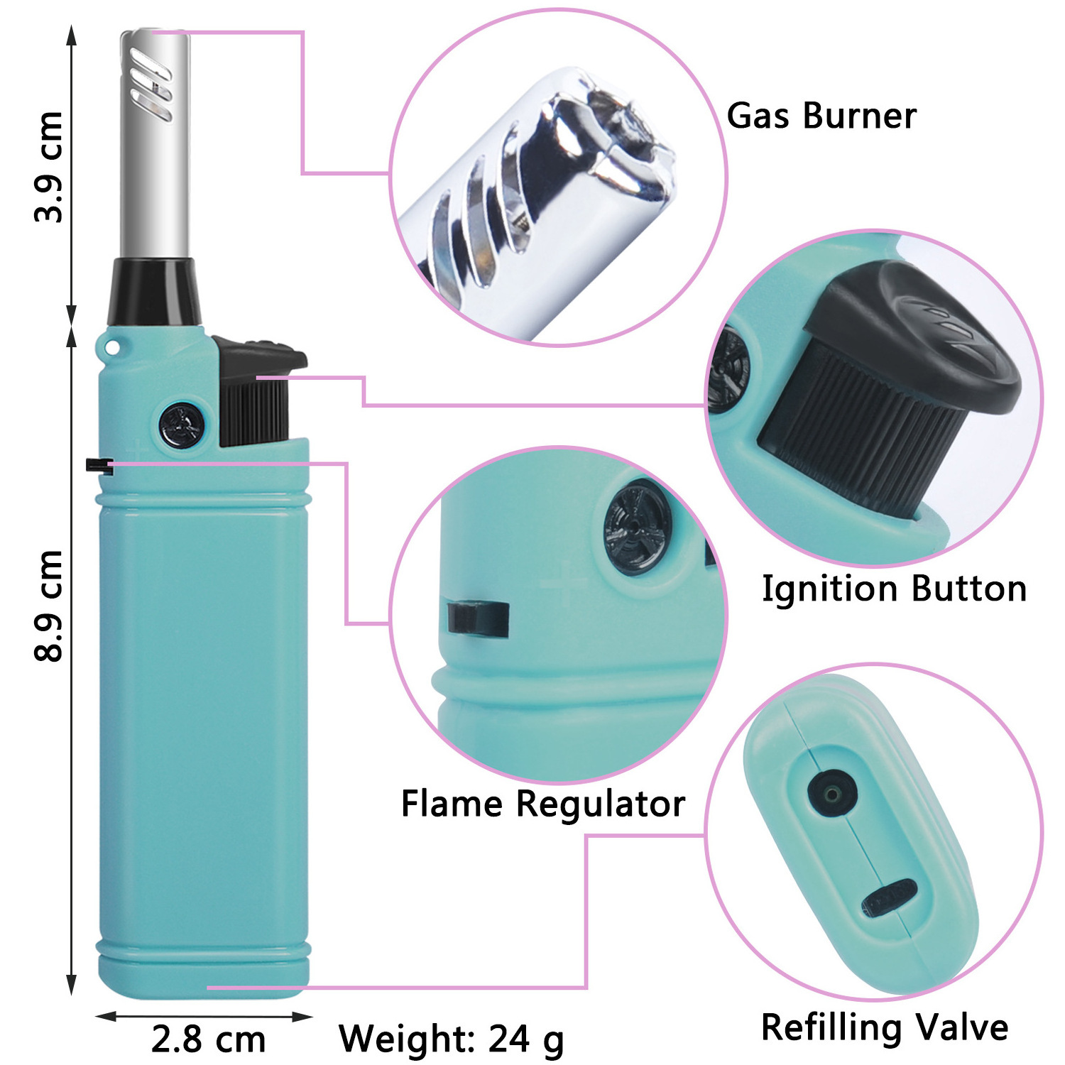 Short Gun BBQ Candle Lighter Open Flame Kitchen Lighters Refillable Gas Stove Lighter