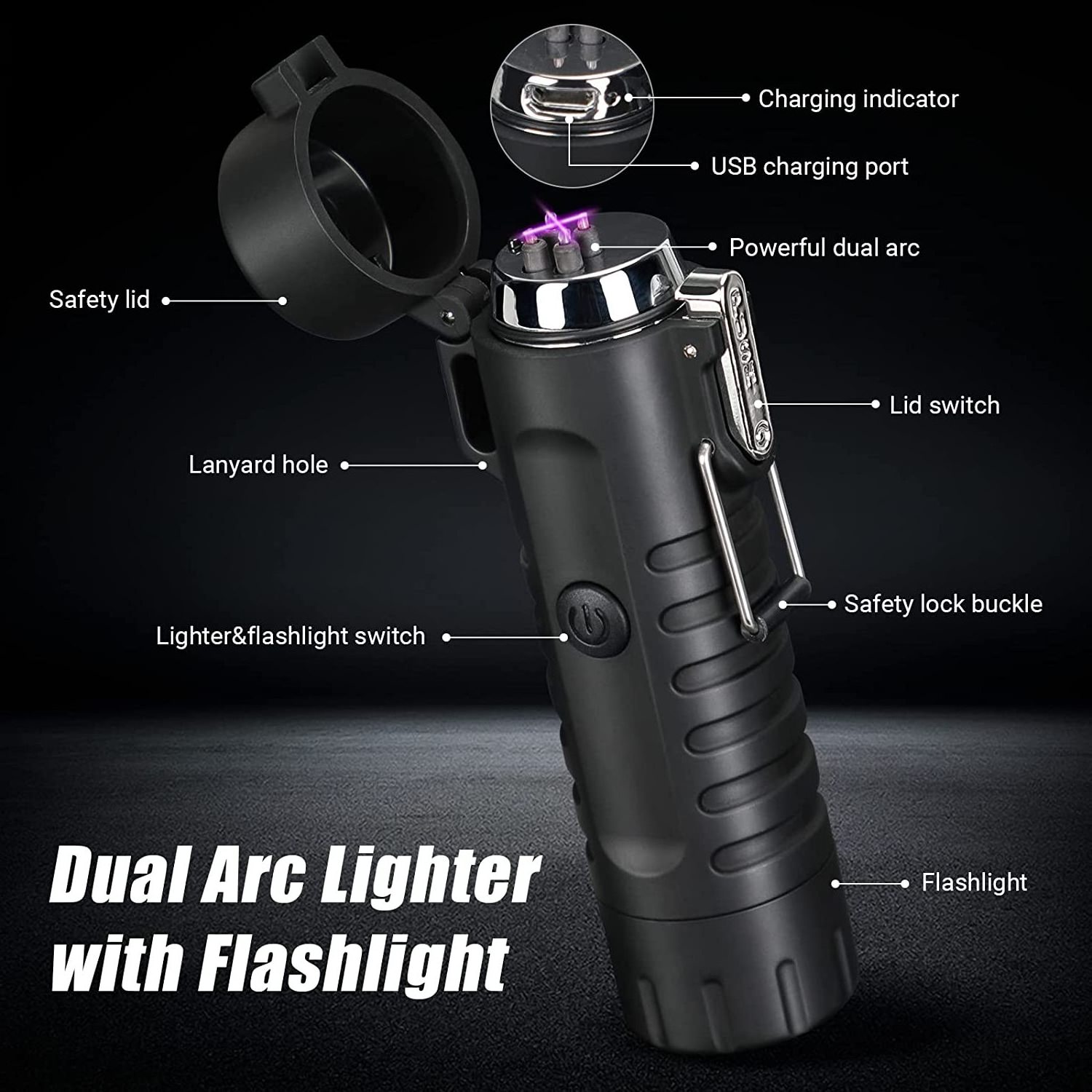 2 in 1 Electric Lighters LED Flashlight  Fire Starter for Emergency Survival Kits Camping Hiking Charging Lighter