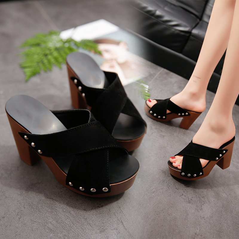 Thick soled sandals thick heels platform slippers women's cross straps high heels women's shoes