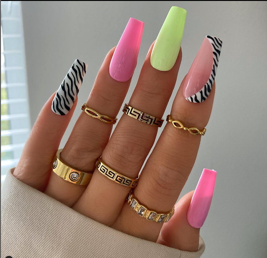 Sanlong Luxury Designed Reusable rainbow False Nails Custom Acrylic Press On Nails Artificial Nails With Glue