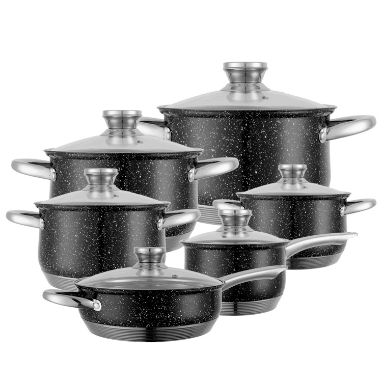 China factory black 12 pcs ss casseroles et plats de cuisson soup & stock pots induction cookware sets