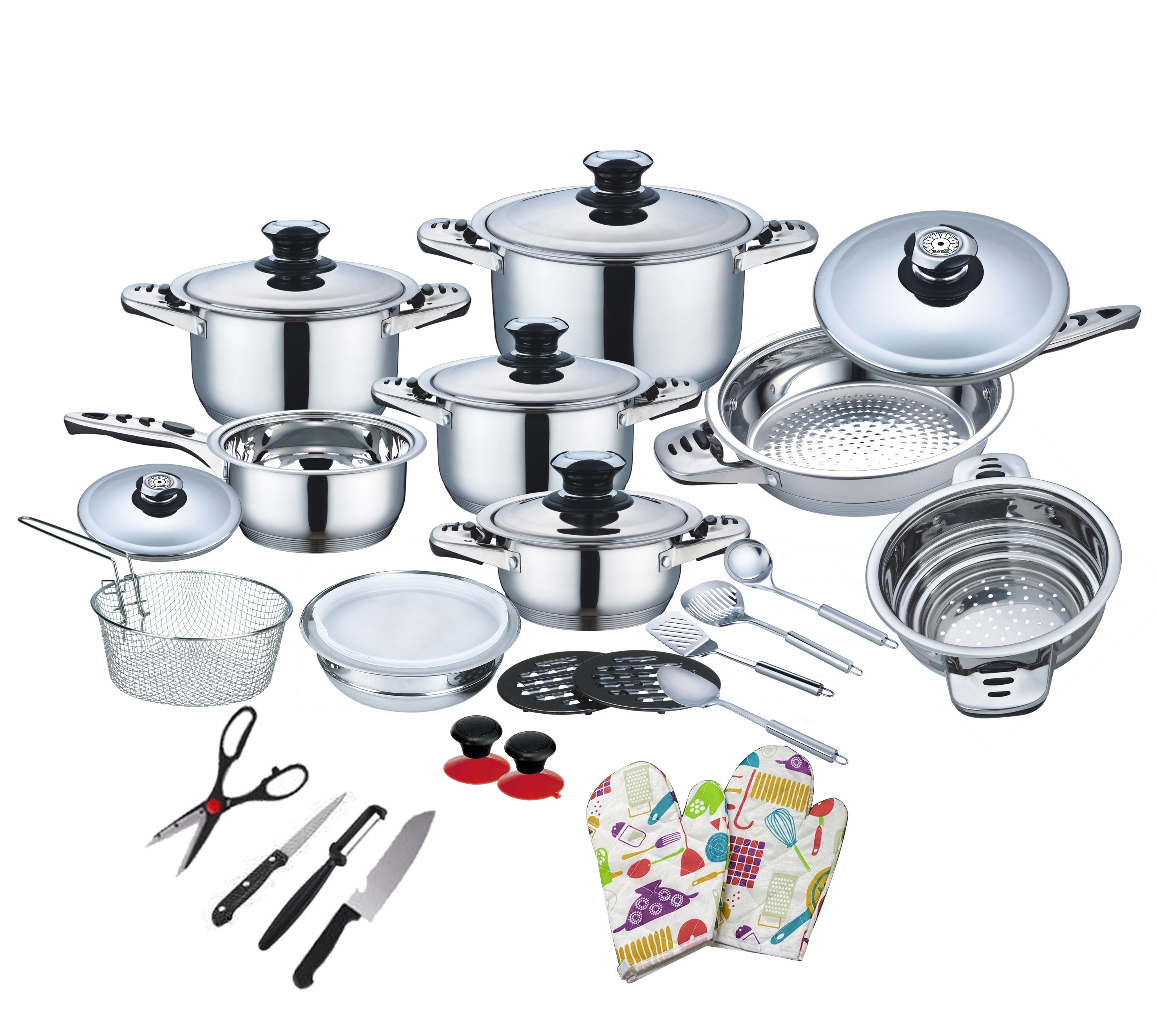 Kitchen Wear 30 32 Pieces SS Lid Stainless Steel Cooking Cookware Set Of Pots And Pans Stainless Steel High End