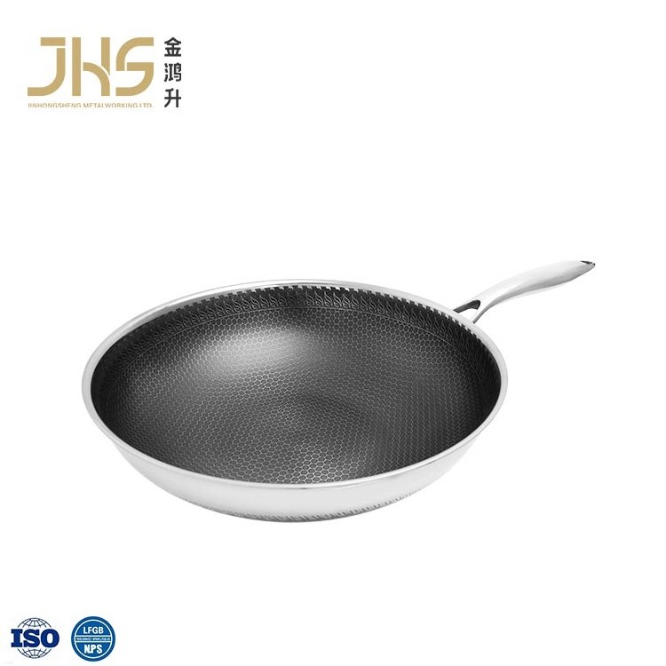 PFOA Free 3 Ply Stainless Steel Cookware Honeycomb Cooking Wok With Whitford Non Stick Coating