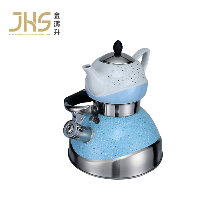 JHS double-deck turkish tea kettle samovar small ceramic tea kettle stainless steel whistling kettle with filter