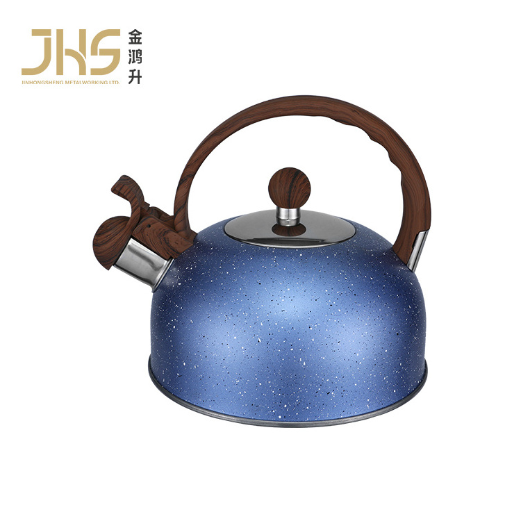 JHS blue satin 3l stainless steel safety lid kettle spout cooking water tea whistling kettle