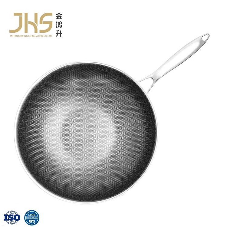 PFOA Free 3 Ply Stainless Steel Cookware Honeycomb Cooking Wok With Whitford Non Stick Coating