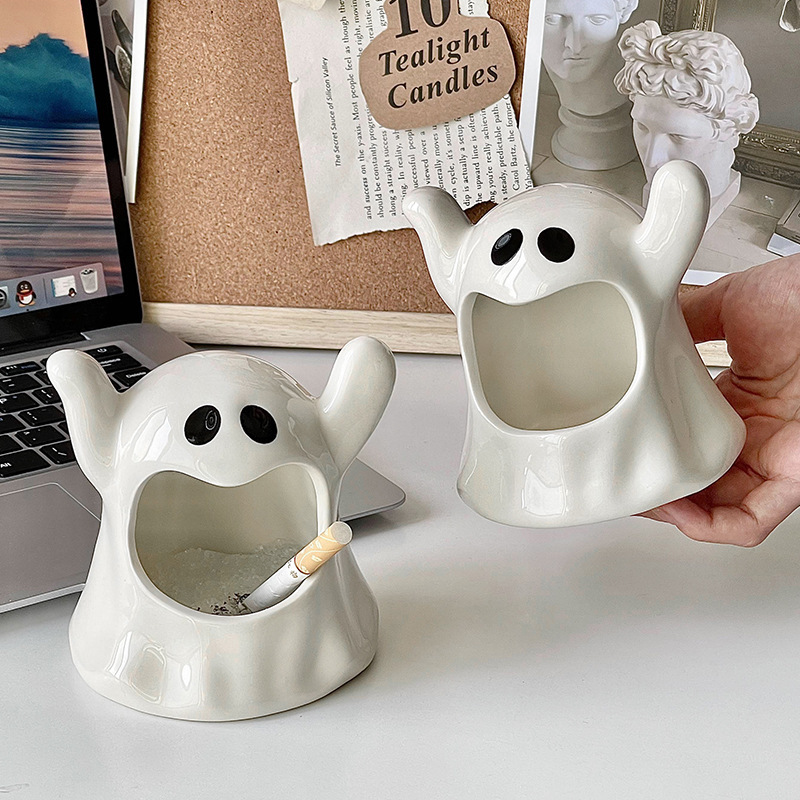 2024 High Quality Creative Ghost Ashtray Ceramic Unique Design Smokeless Cigarette Holder Ashtray Accessories