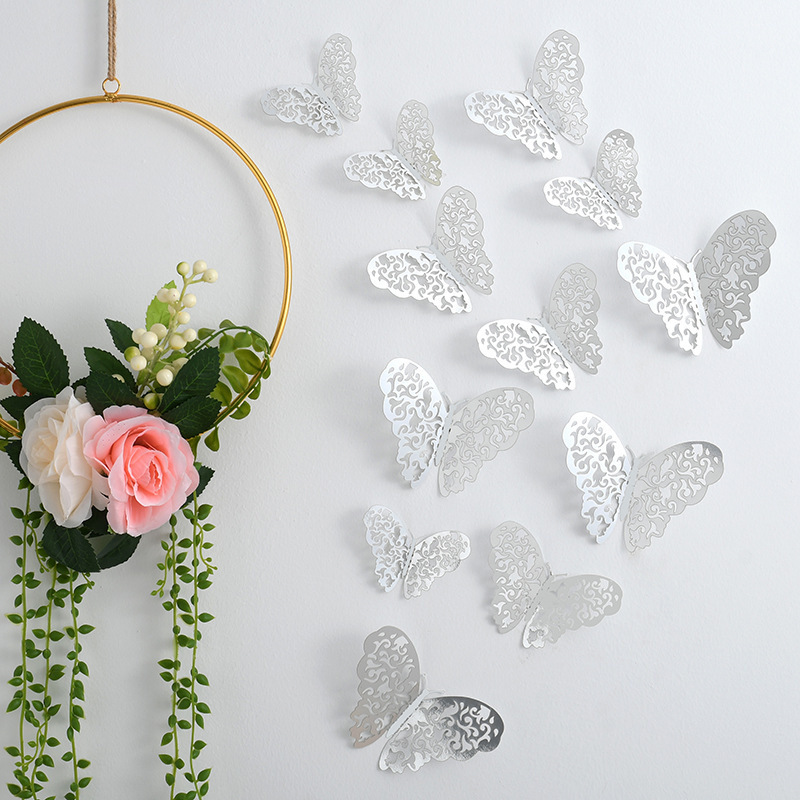 2024 Wholesale 12pcs Hollow Paper butterfly Wall Sticker 3d butterfly wall decal Wedding party decoration background butterfly