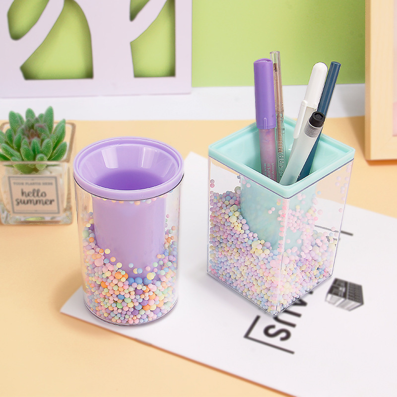 Student Creative Fashion Cute Transparent Acrylic Double Pen Holder Office Desktop Colorful Stationery Storage Pencil Container