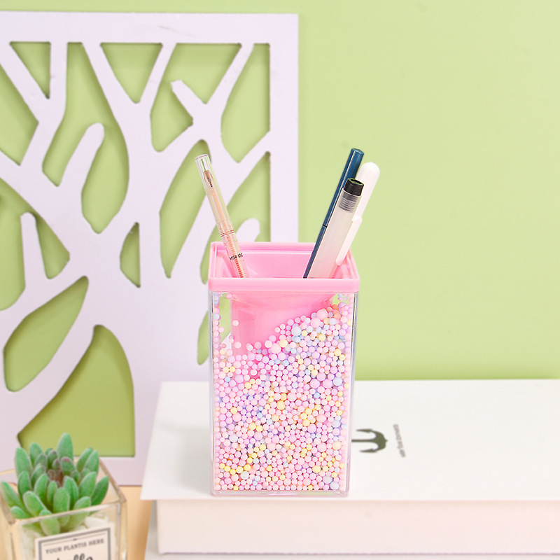 Student Creative Fashion Cute Transparent Acrylic Double Pen Holder Office Desktop Colorful Stationery Storage Pencil Container