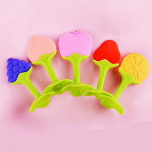 Wholesale Lovely Fruit Shaped Tooth Glue Newborn Two-color Stereo Tooth Glue Molar Stick With Box Silicone Baby Fruit Teether